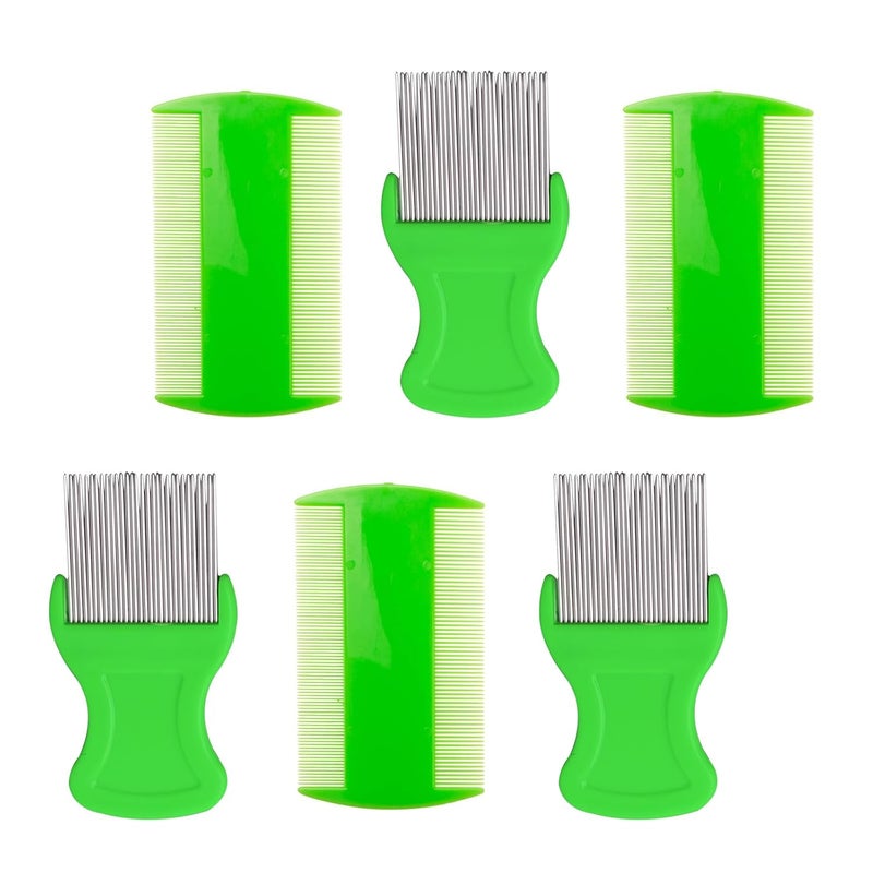 HESSION 6 Pack Flea Lice Combs Removal Dandruff Comb with Metal Teeth Double Sided Fine Combs Metal Teeth Flea Lice Combs for Pets Kids Adults Green - Image 1